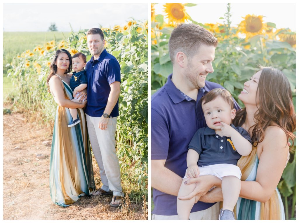 Summer Sunflower Family Photos Frederick MD - couple smiling with baby boy