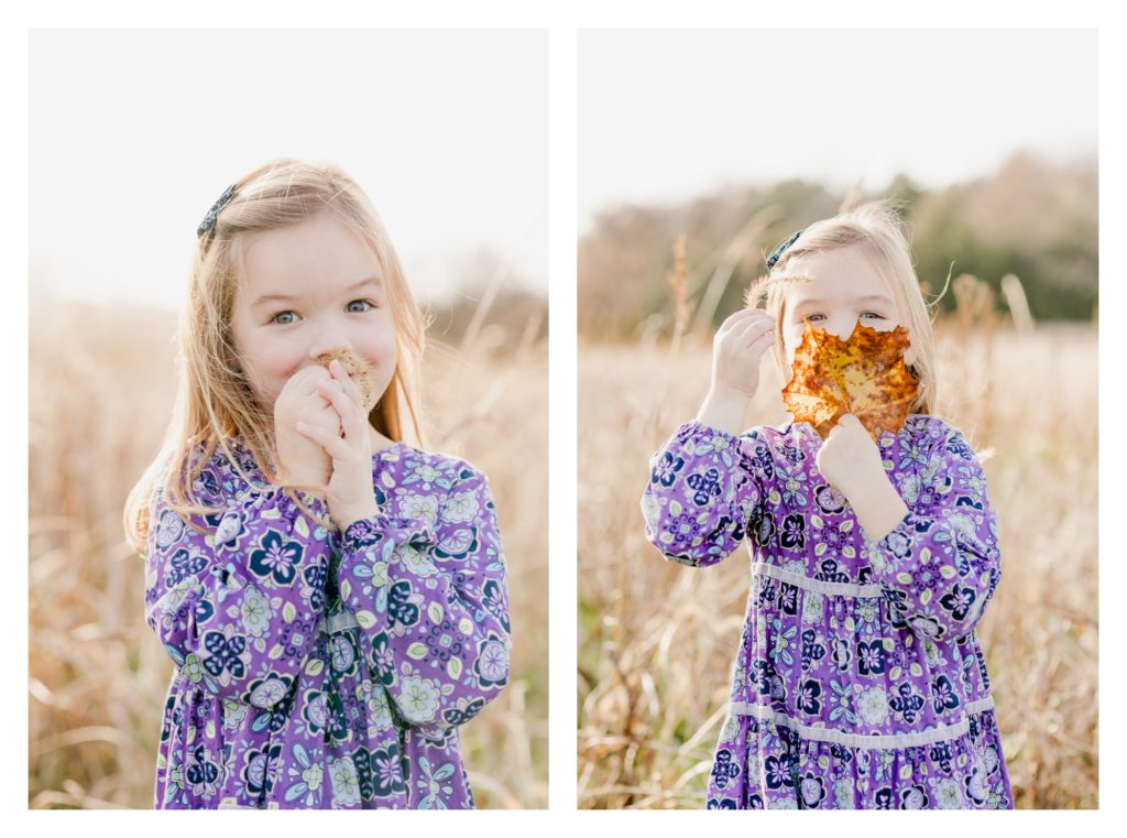 Fall Family/Lifestyle Photography Antietam MD - photo shoot little girl smiling with leaf