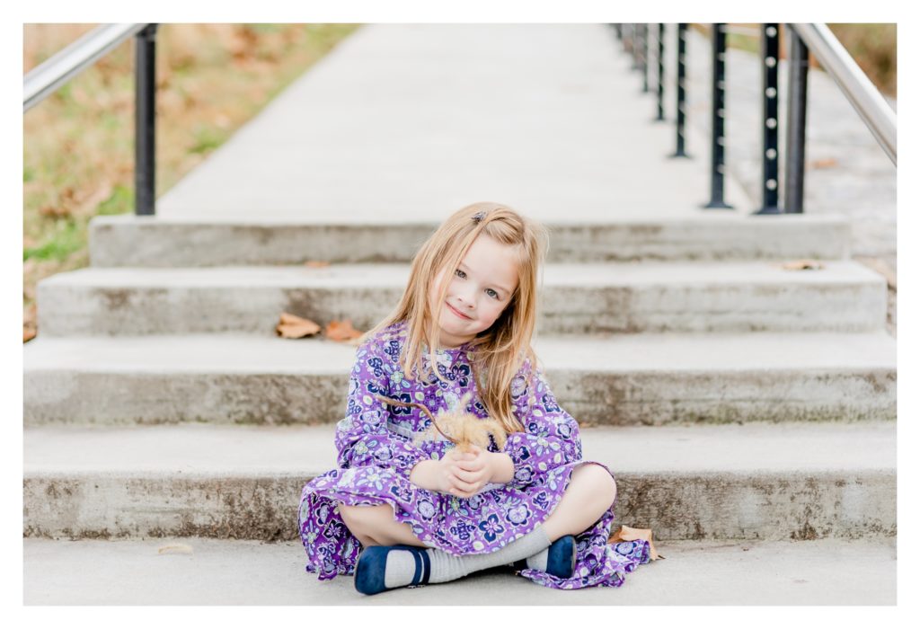 Fall Family/Lifestyle Photography Antietam MD - photo shoot little girl smiling in front of stairs
