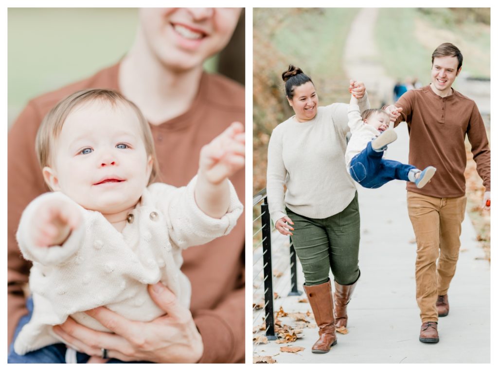 Fall Family Photos Antietam Maryland - mom and dad swinging baby girl