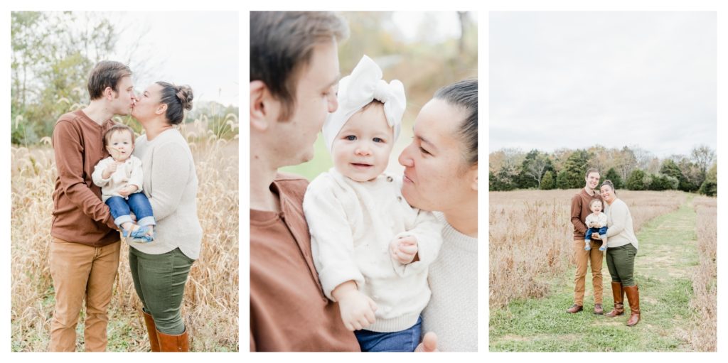 Fall Family Photos Antietam Maryland - mother and father kissing and holding baby girl