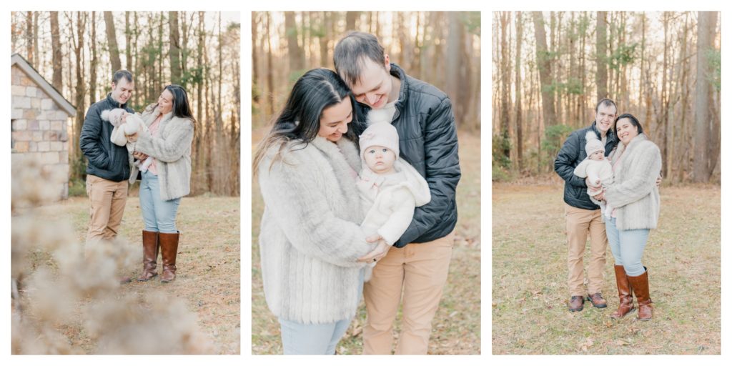 Winter Family Photos at Sugarloaf Mountain in Maryland - mother and father posing with baby girl