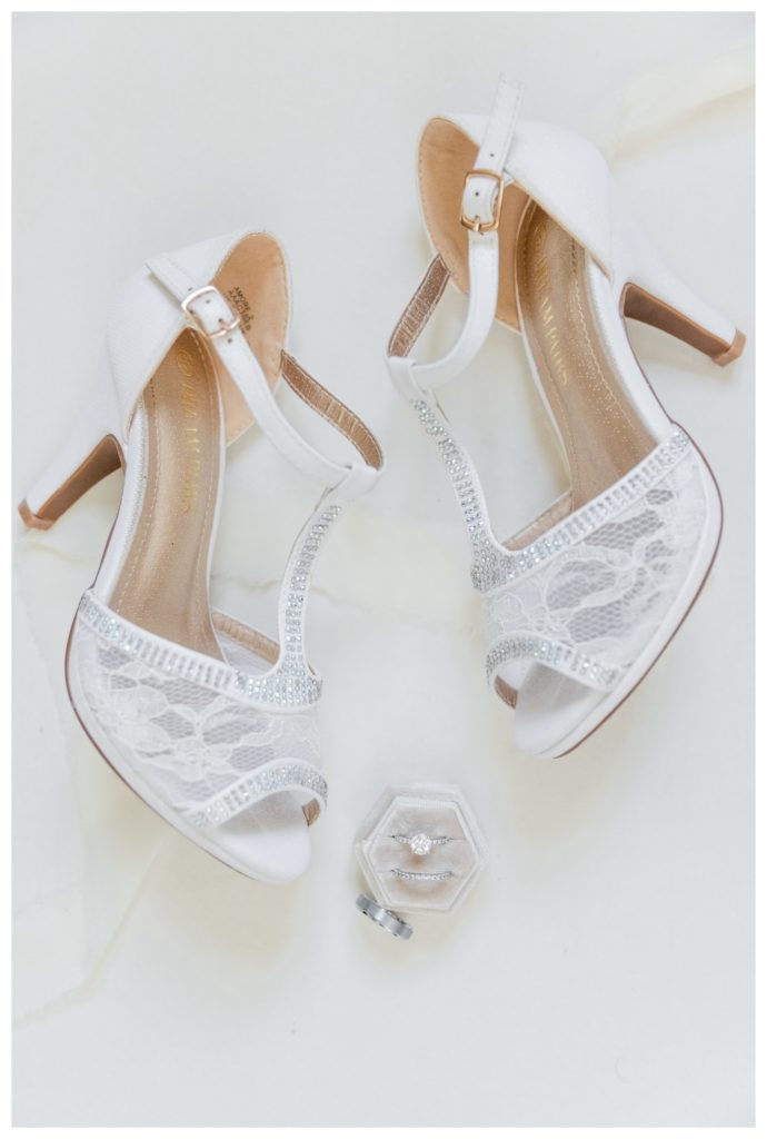 Elegant Springfield Manor Wedding Photography - rings and bride's shoes