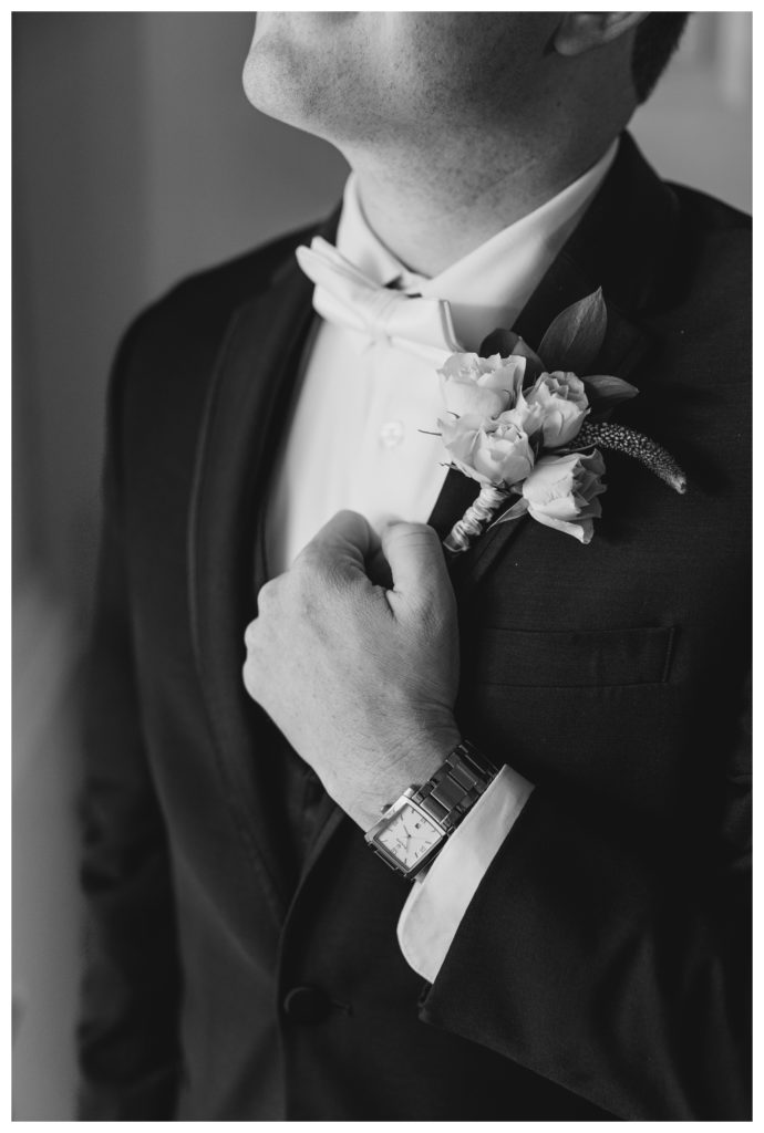 Elegant Springfield Manor Wedding Photography - groom black and white