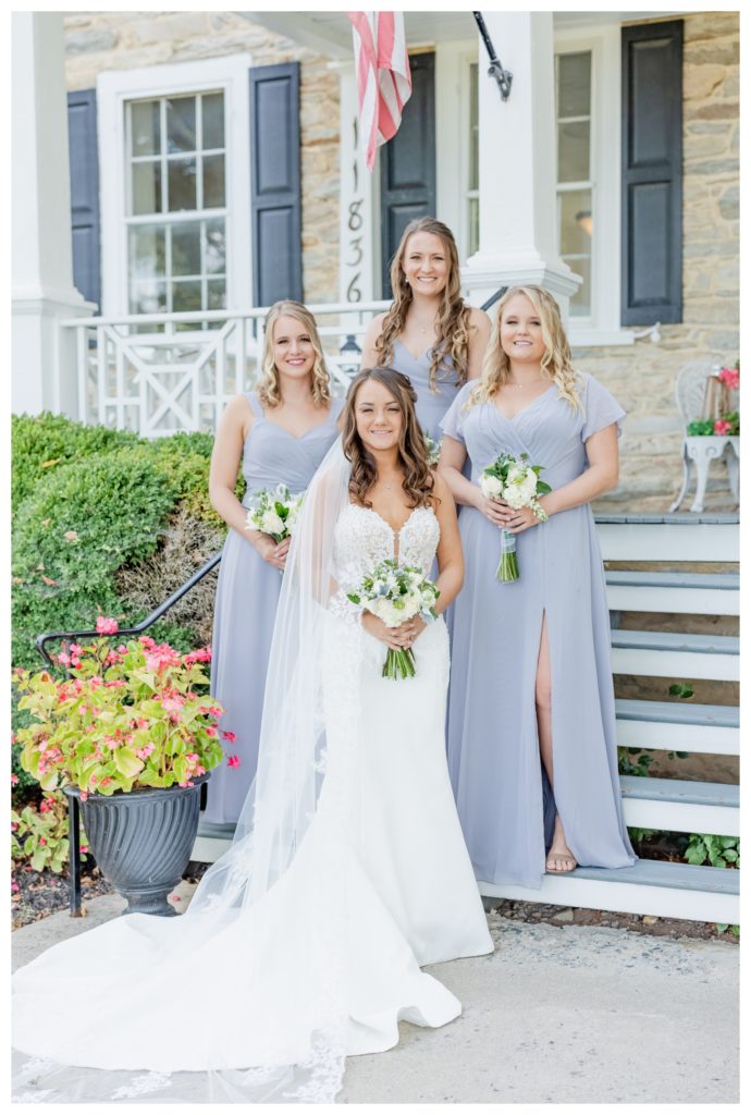 Elegant Springfield Manor Wedding Photography - bride portrait with bridesmaids