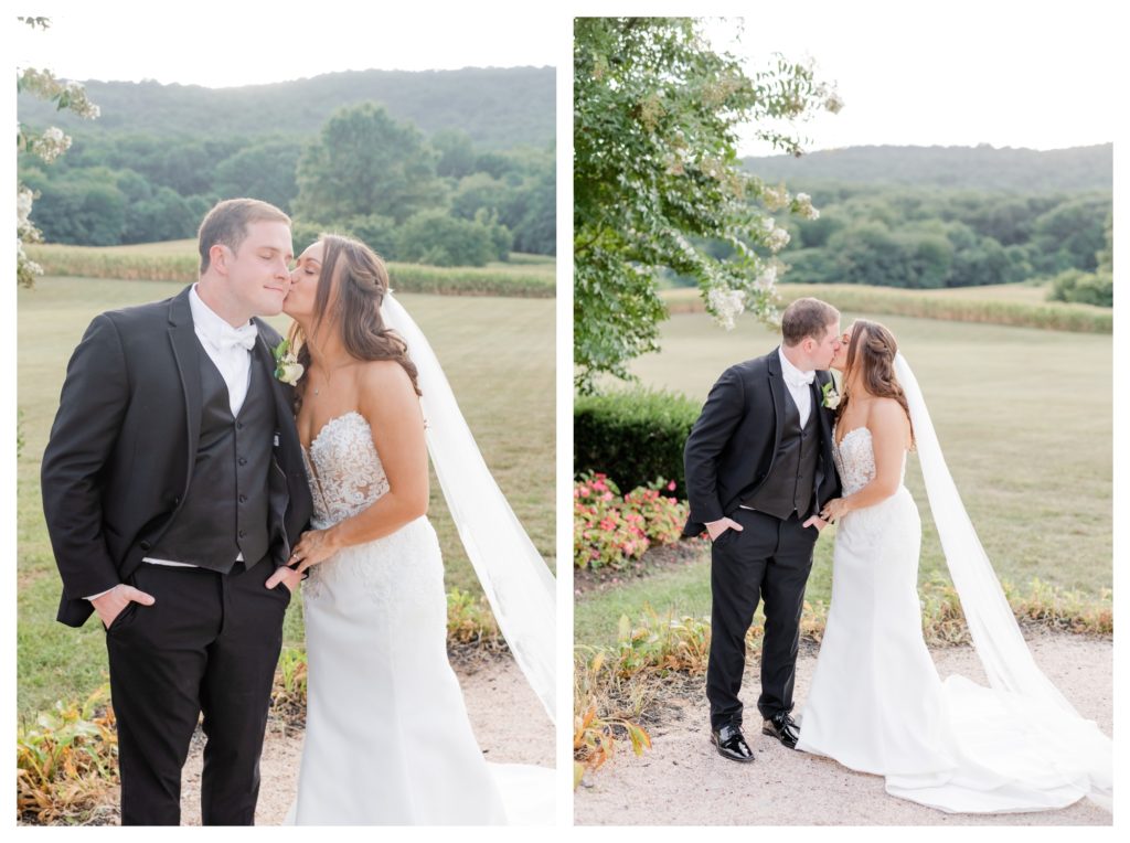 Elegant Springfield Manor Wedding Photography - bride and groom kissing outdoors