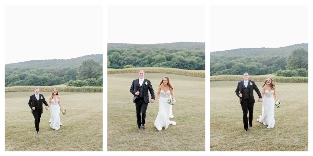 Elegant Springfield Manor Wedding Photography - bride and groom running and laughing